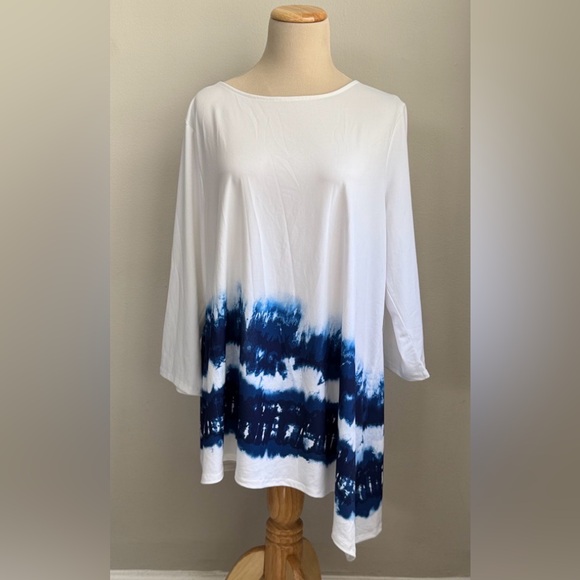 Chico's Tops - Chico's Asymmetrical Tie Dye Top Boat Neck Slinky Jersey